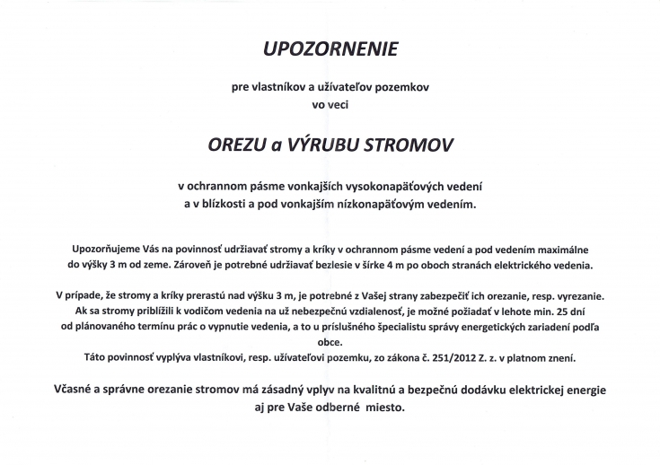 Západoslovenská distribučná, a.s - Výzva - orez drevín